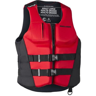 Sea-Doo Wave life jacket PFD, red with black panels, adult large, adjustable buckles