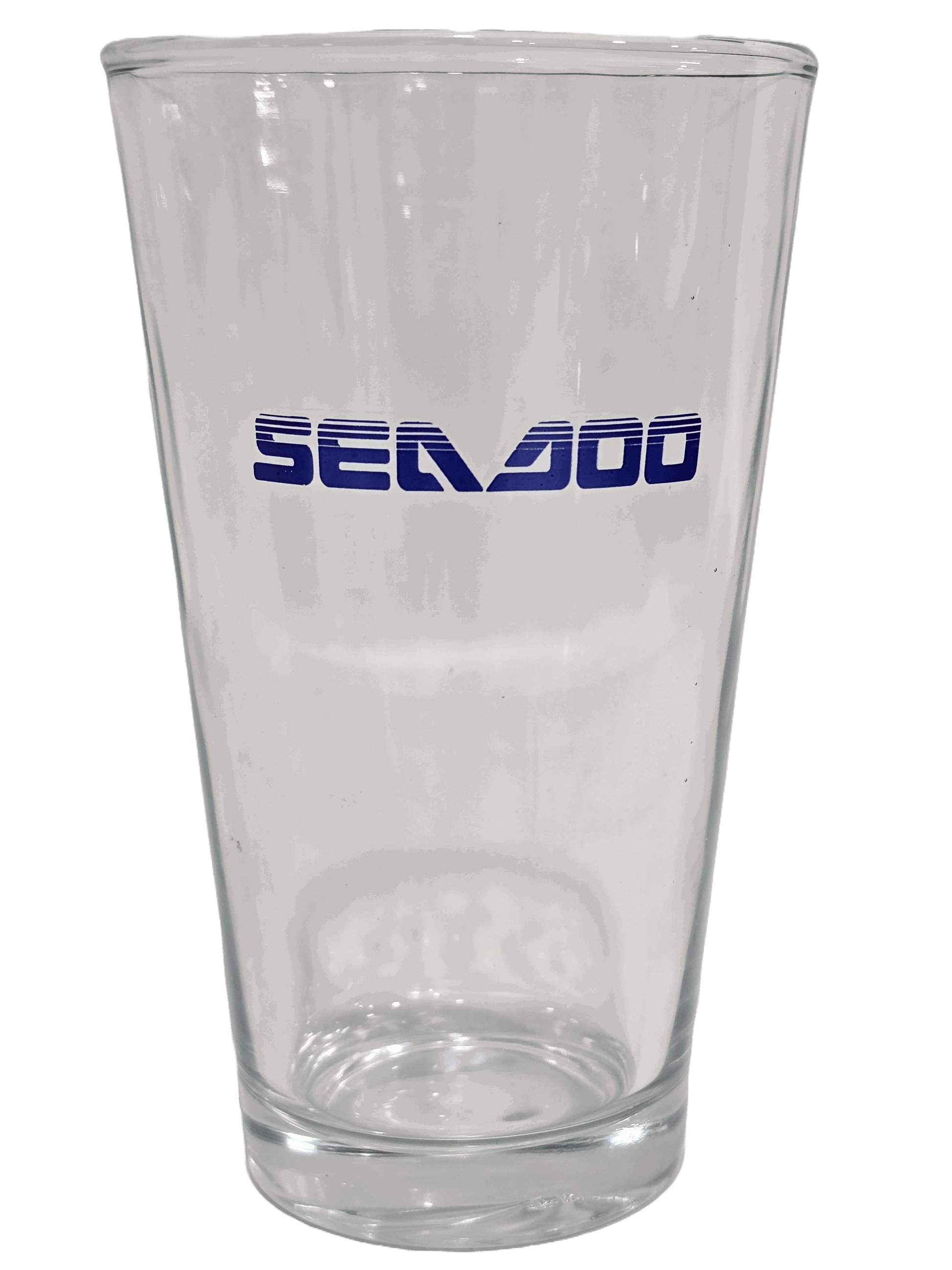 Sea-Doo pint glass, clear 16 oz beer glass featuring blue Sea-Doo logo.