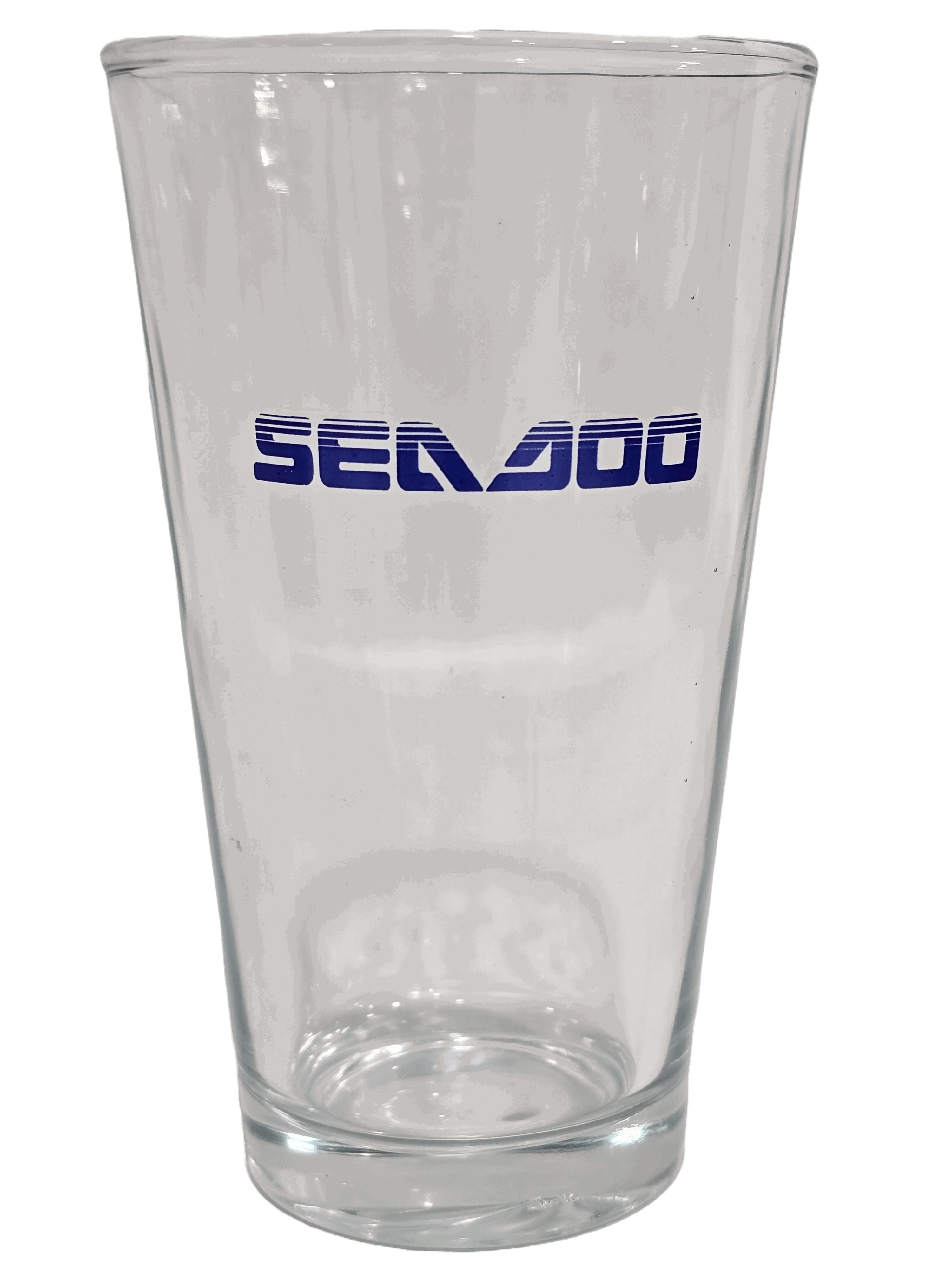 Sea-Doo pint glass, clear 16 oz beer glass featuring blue Sea-Doo logo.
