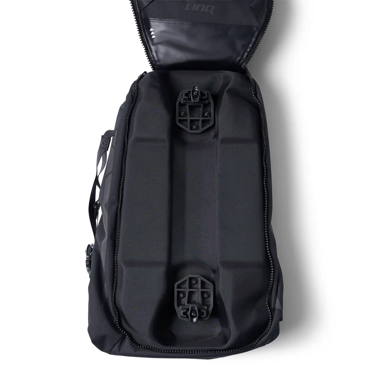 Sea-Doo LinQ Urban Bag, black OEM LinQ vehicle organizer featuring dual mounting plates and a zippered opening