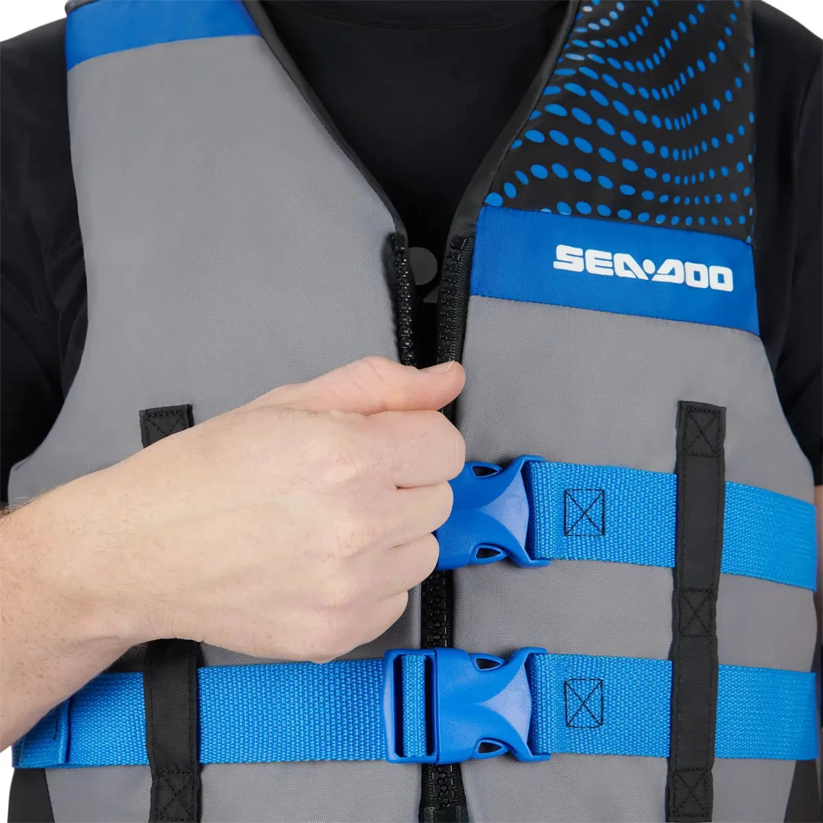 Sea-Doo Motion PFD life jacket grey/blue with blue adjustable straps