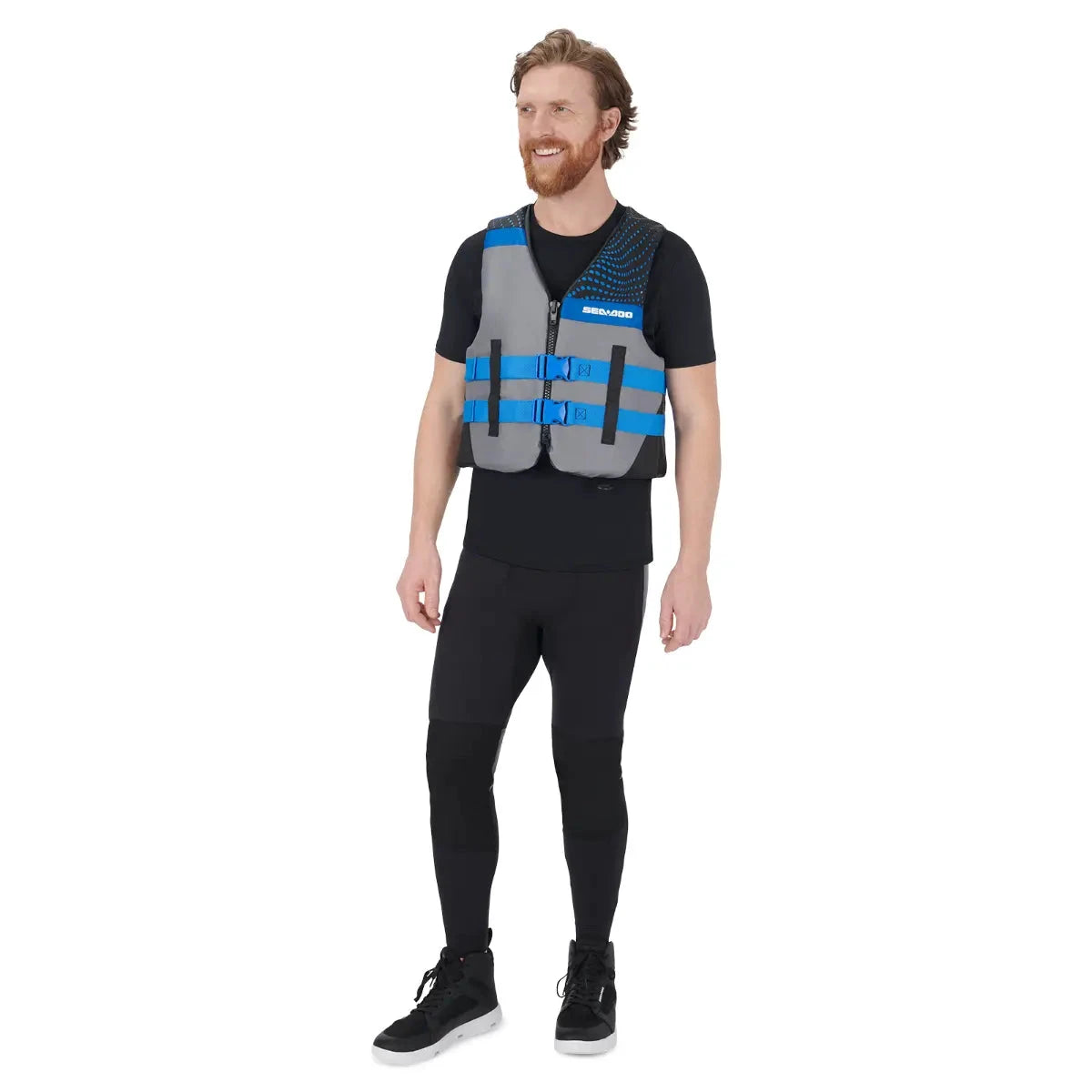 Sea-Doo Motion PFD Life Jacket, grey/blue with blue straps, Sea-Doo branding