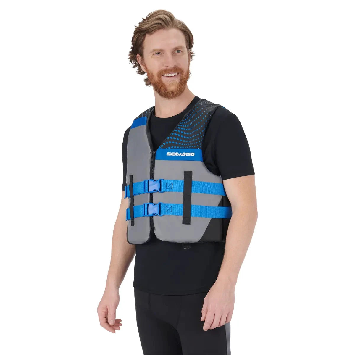 Sea-Doo Motion PFD Life Jacket in grey/blue with blue adjustable straps