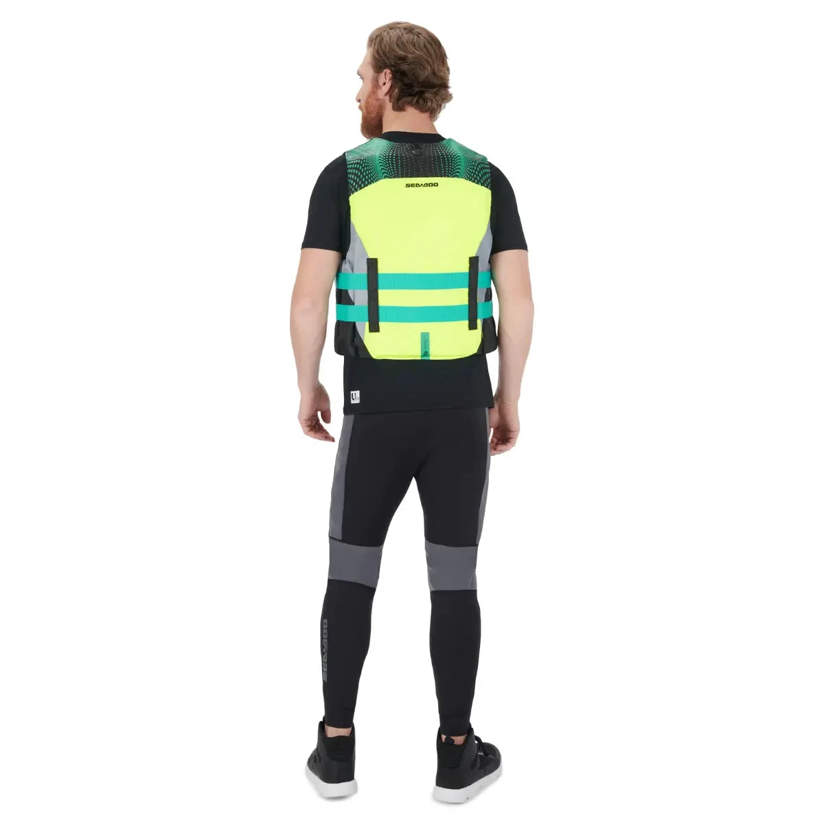 Sea-Doo Motion PFD Life Jacket Yellow with teal waist straps