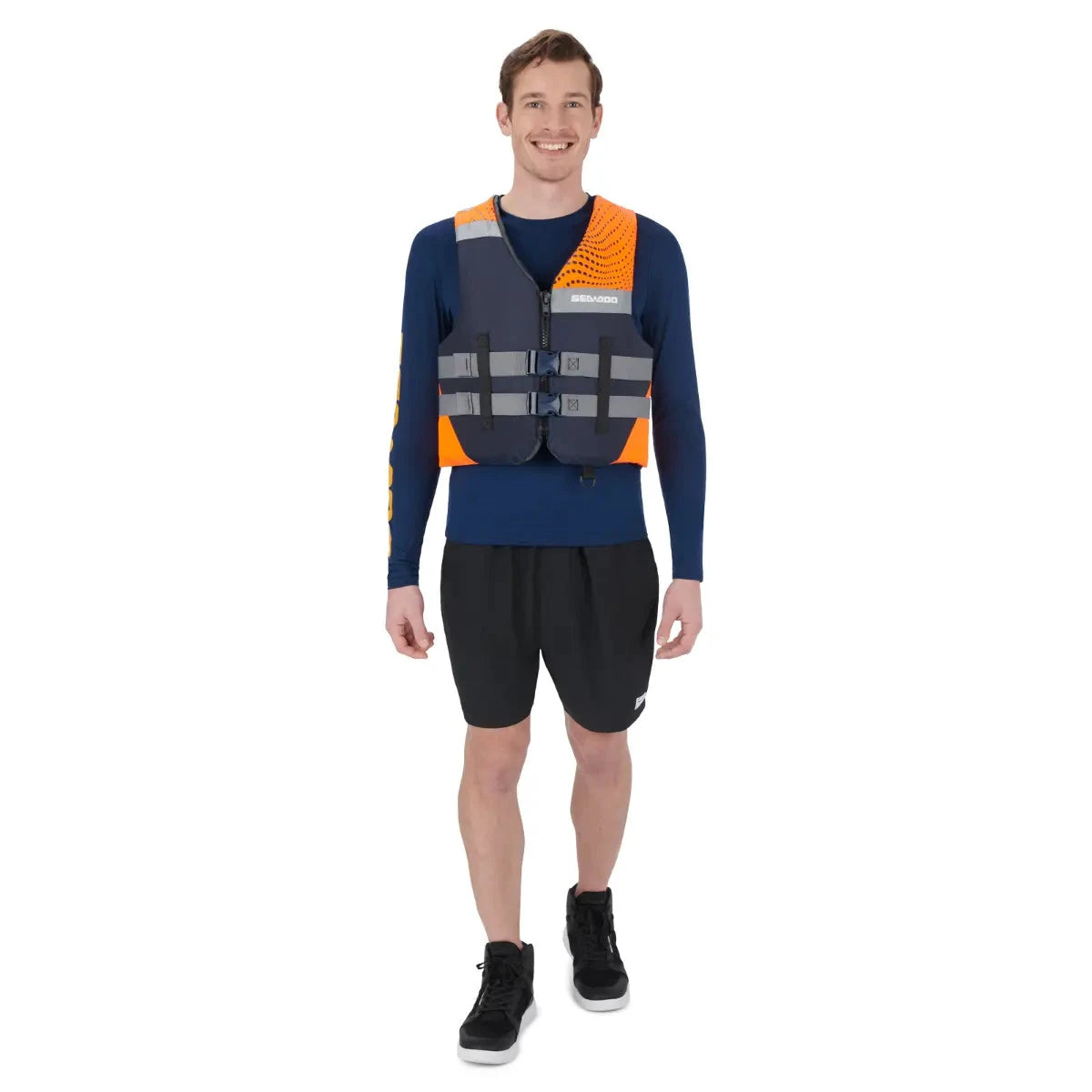 Sea-Doo Motion PFD Life Jacket, orange with gray straps, BRP brand
