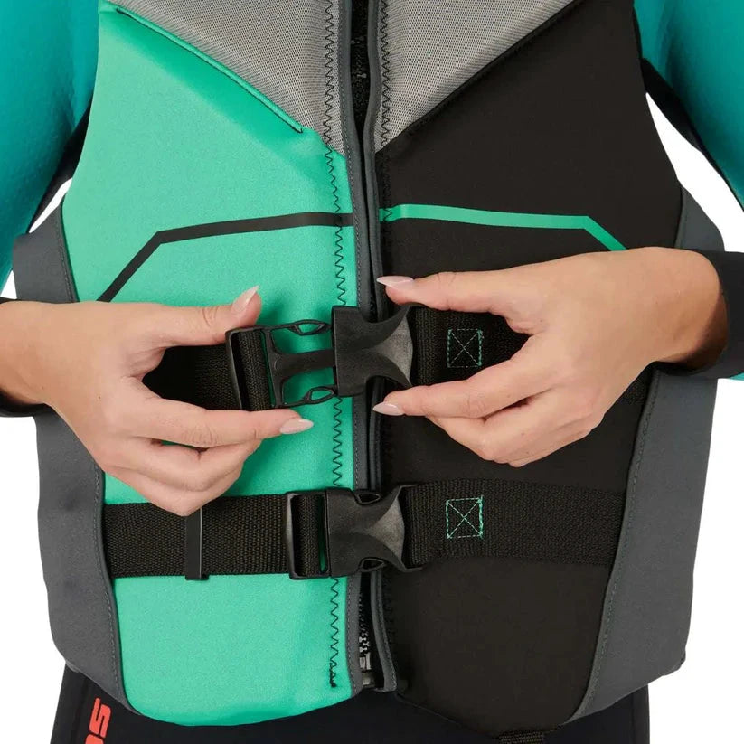 Sea-Doo Unisex Freedom PFD/Life Jacket in teal and black with adjustable side-release buckles