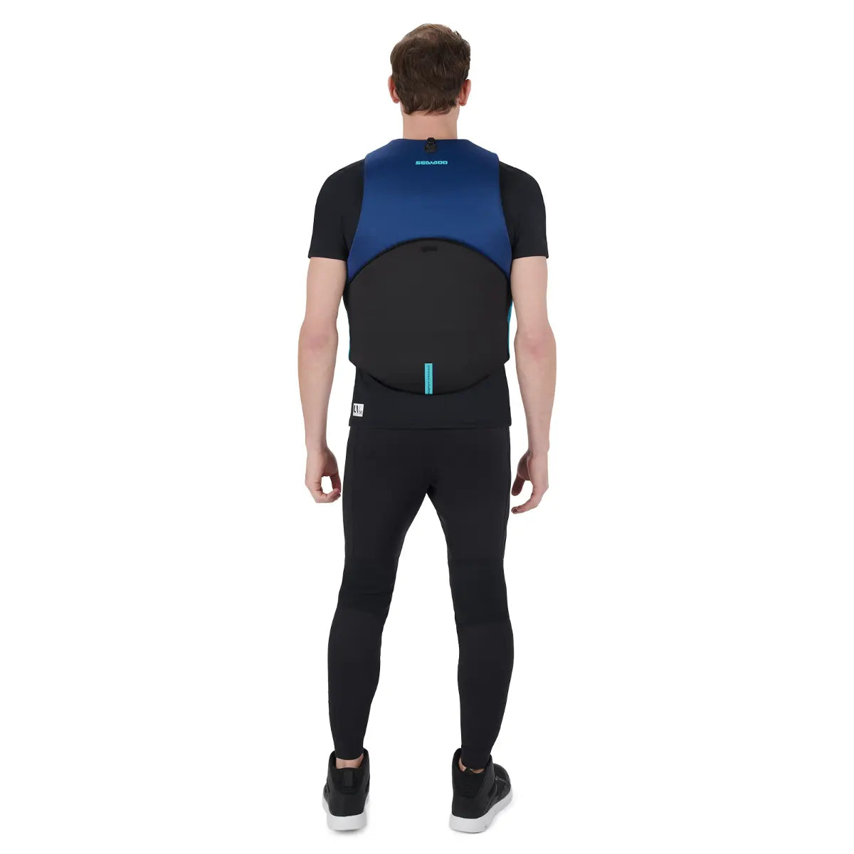 Sea-Doo Freedom PFD Blue life jacket by BRP with blue back panel and black sides.