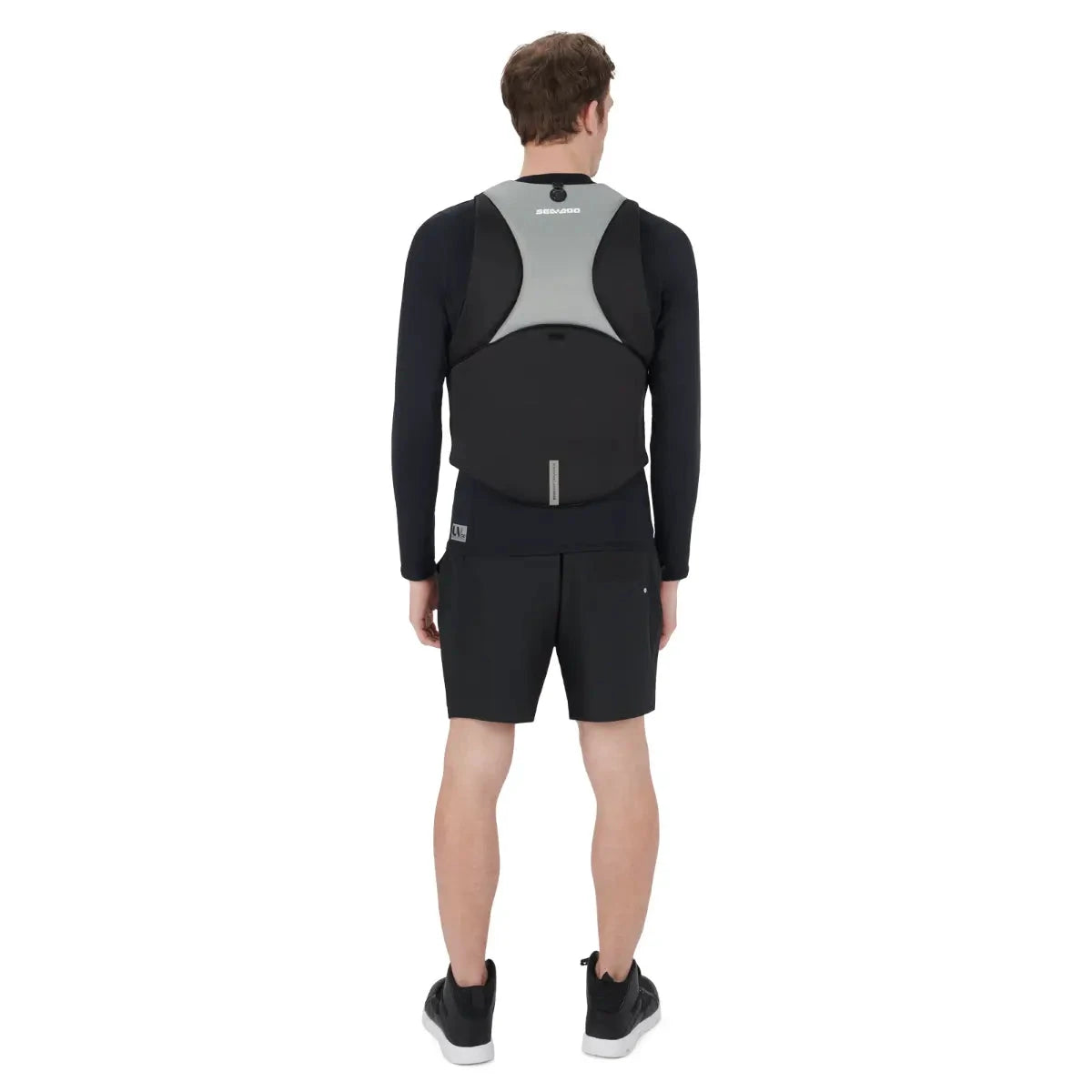 Sea-Doo Freedom PFD Black life jacket with gray back panels