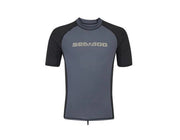 Sea-Doo men's signature short-sleeve rashguard, gray body with black sleeves, SPF 50+ UV Lycra riding gear