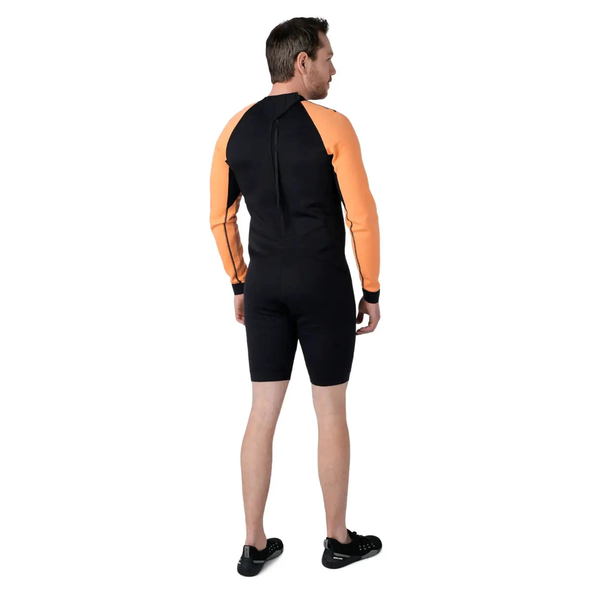 Sea-Doo men's 2mm neoprene shorty wetsuit, black with orange sleeves and back zipper