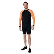 Sea-Doo men's 2mm neoprene shorty wetsuit in black with orange sleeves, riding gear