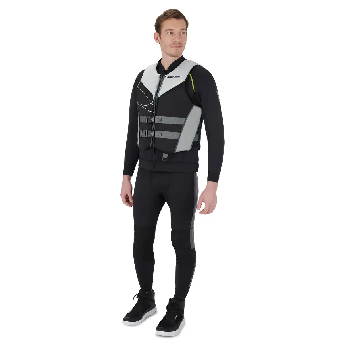 Sea-Doo Freedom Stream Life Jacket Black with gray panels and adjustable straps