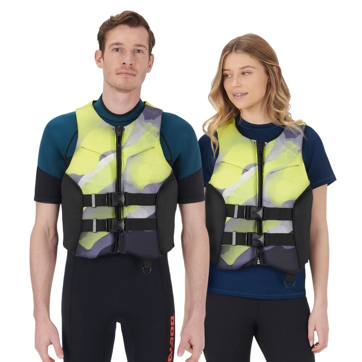 Sea-Doo Airflow Sunset Edition Life Jacket, neon yellow/gray panels with black straps, set of 2