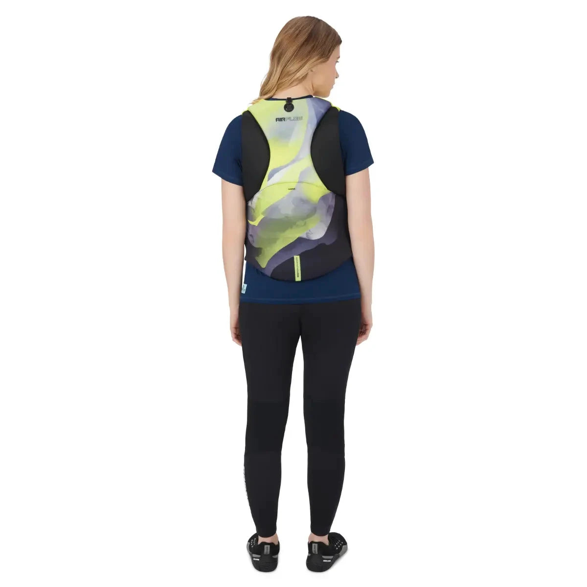 Sea-Doo Airflow Sunset Edition Life Jacket in yellow with neon accents, shown from the back.