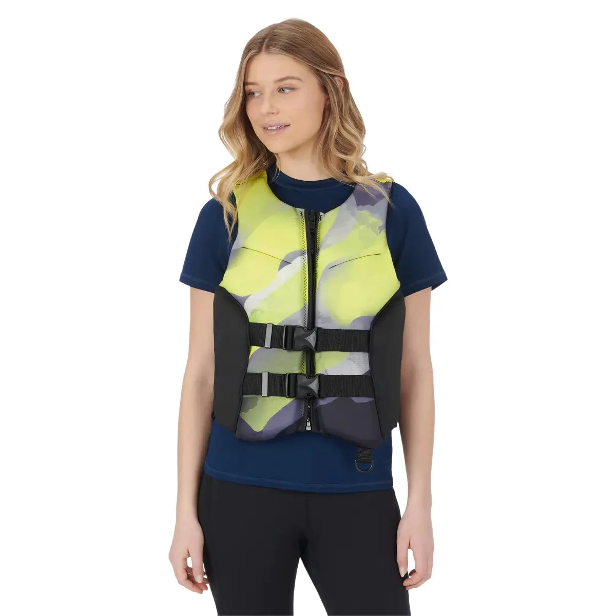 Sea-Doo Airflow Sunset Edition Life Jacket Yellow; neon-yellow with black panels, front zip, and dual buckles.