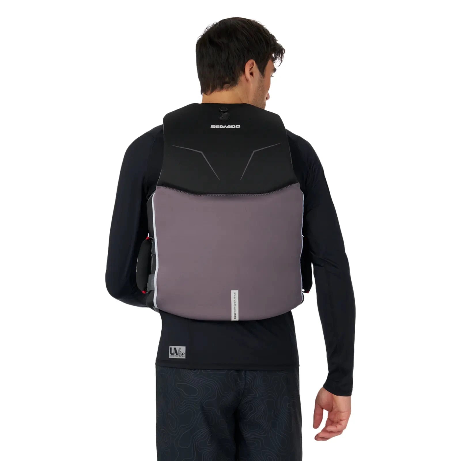Sea-Doo Wave Grip PFD Life Jacket, unisex, black upper with gray-purple front panel