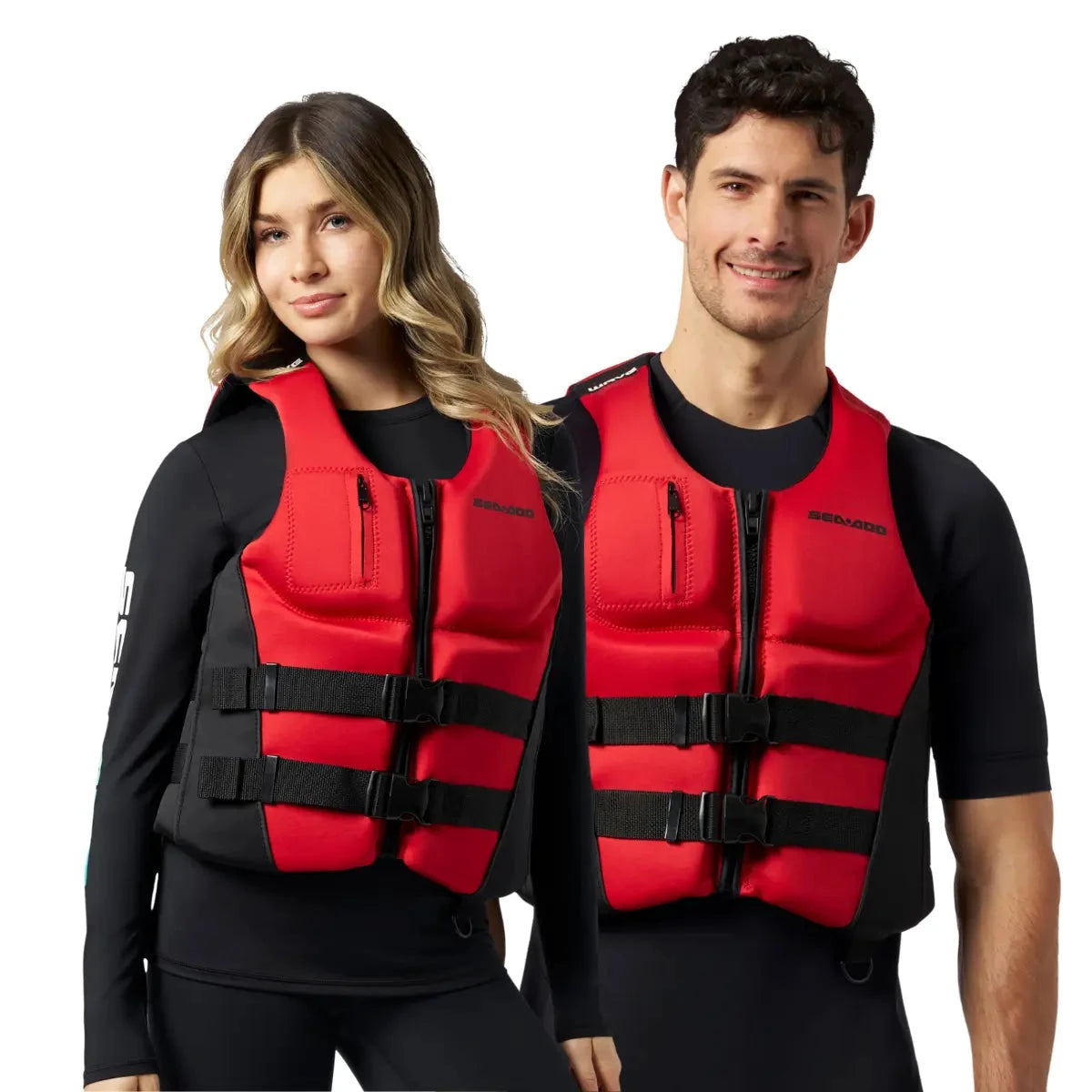 Sea-Doo Wave Life Jacket/PFD red dual-strap, 2 shown.