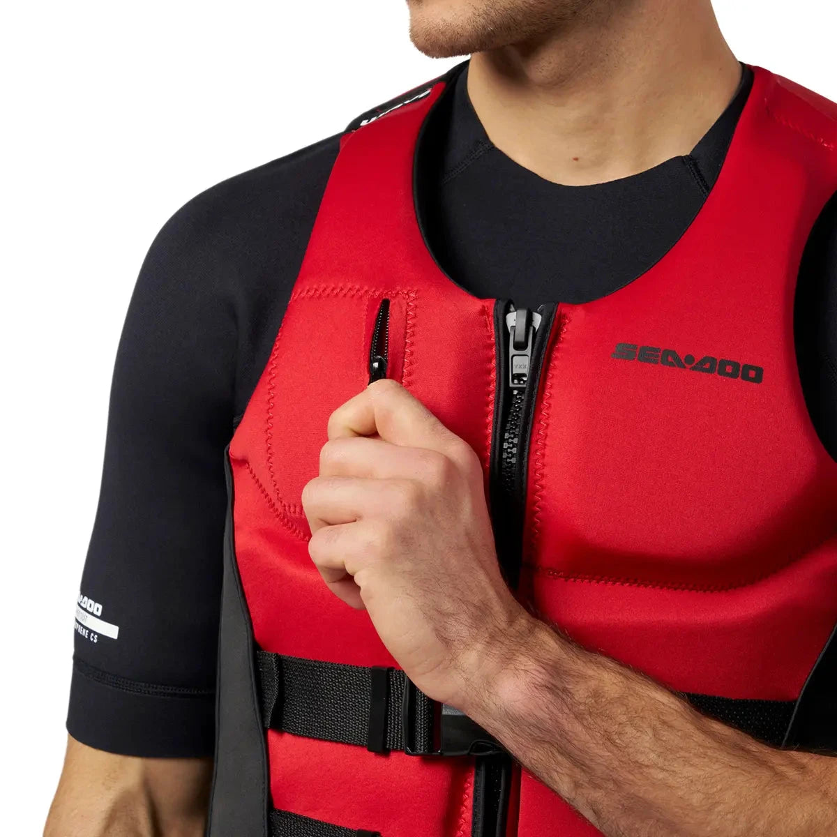 Sea-Doo Wave Life Jacket/PFD, red; front zipper for quick on/off and secure fit while paddling on the water.