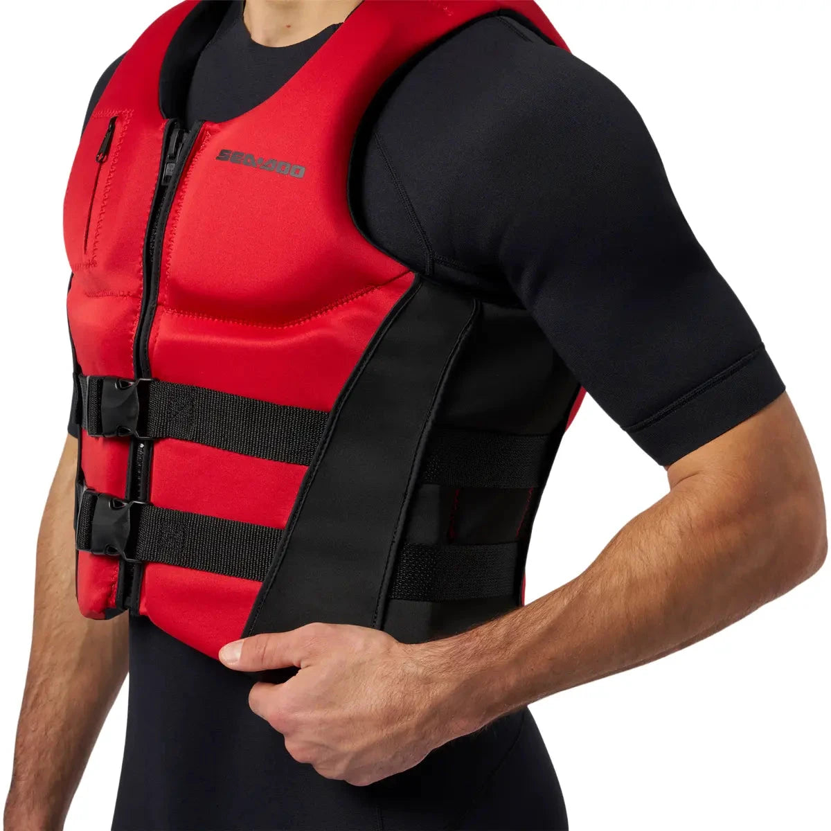 Sea-Doo Wave Life Jacket/PFD, red with black straps and front zipper