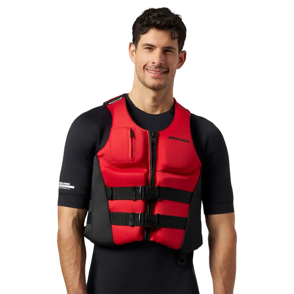 Sea-Doo Wave Life Jacket/PFD in red with black side panels and dual buckle straps