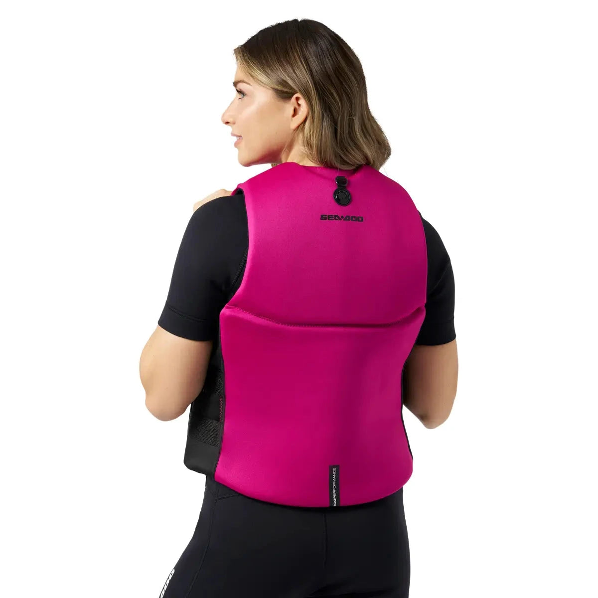 Sea-Doo Wave Life Jacket/PFD in pink, back view with Sea-Doo logo