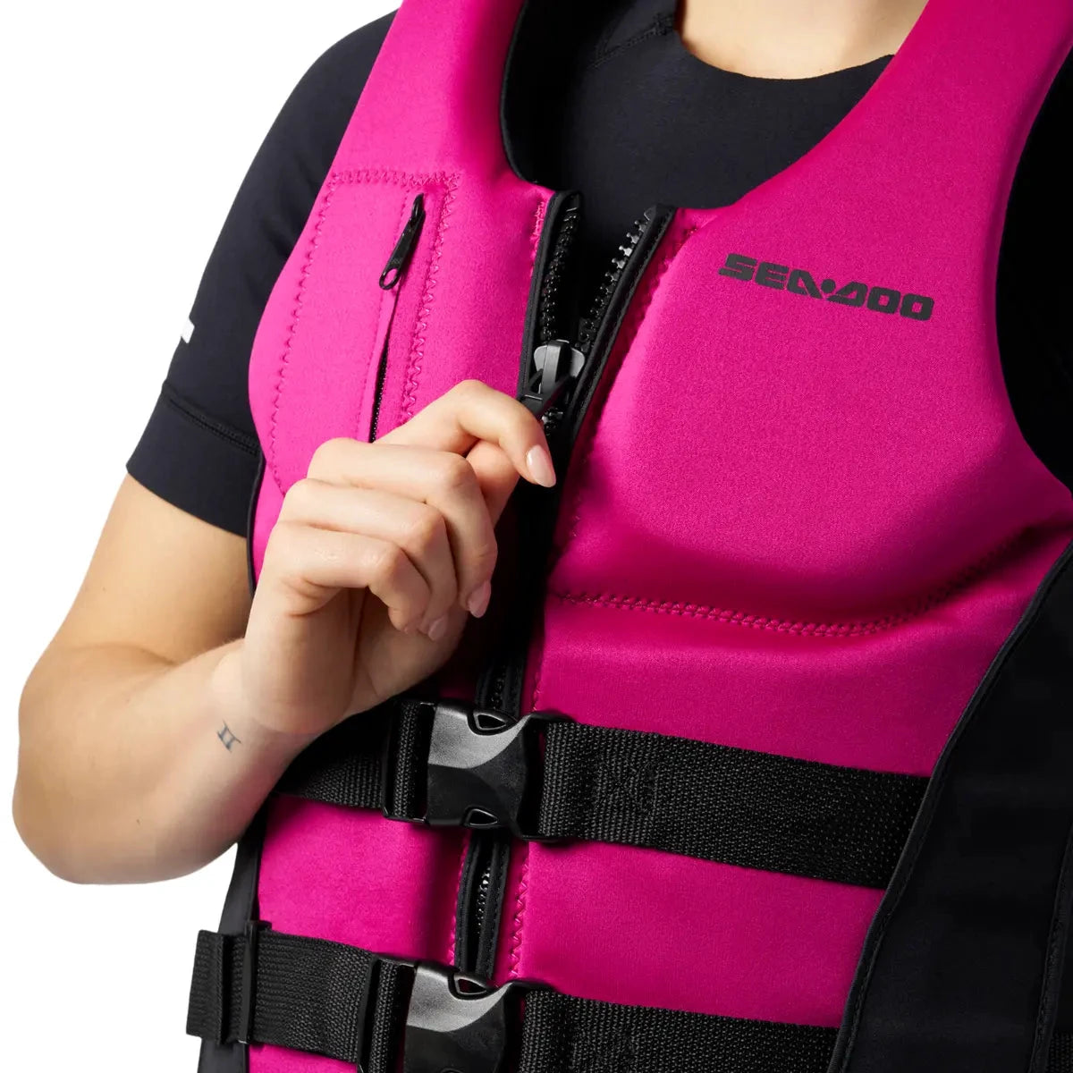 PFD Life Jacket Sea-Doo Wave pink with black straps and front zipper