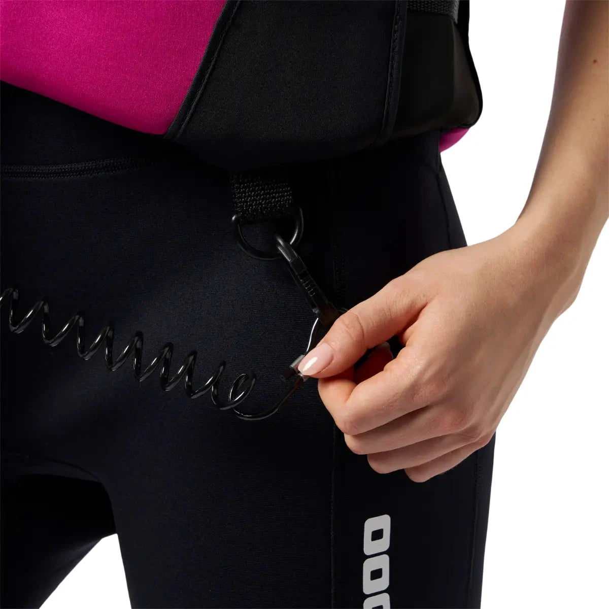 Sea-Doo Wave Life Jacket/PFD in pink with black panels and a coiled lanyard attachment