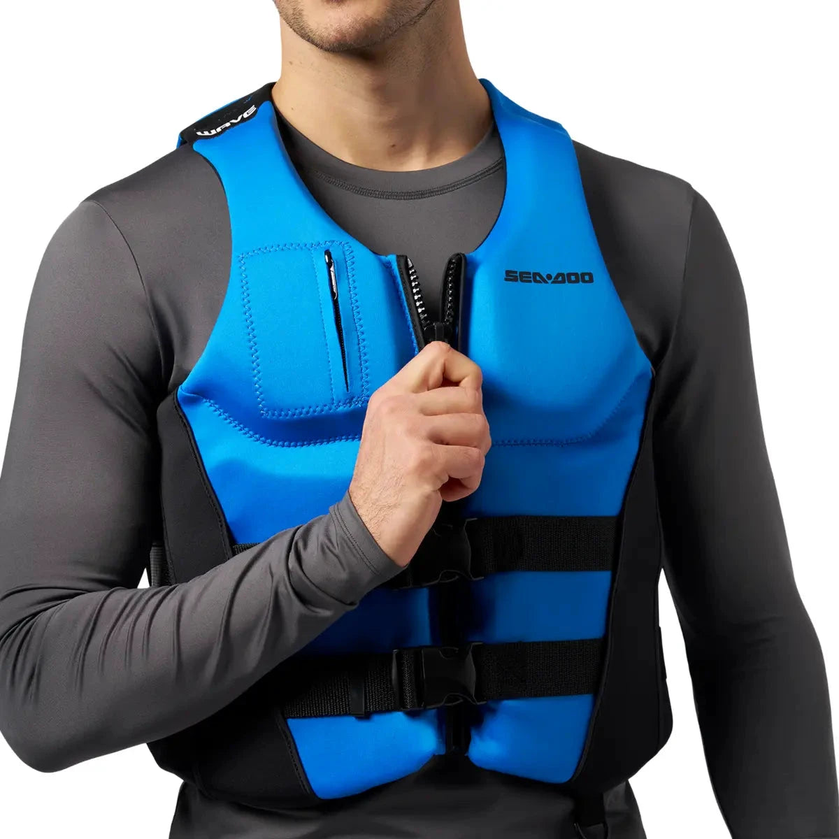 Sea-Doo Wave Life Jacket/PFD blue with front zipper and adjustable black straps