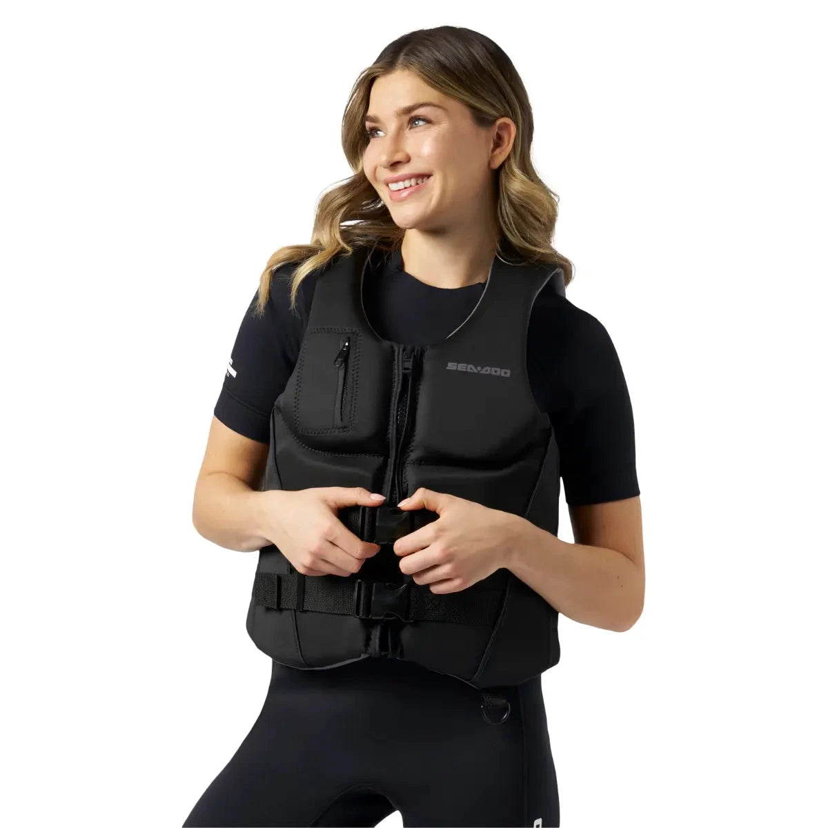 Sea-Doo Wave Life Jacket/PFD in black with front zipper and chest pocket
