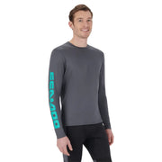 Sea-Doo men's long-sleeve rashguard charcoal gray with turquoise logo on the sleeve