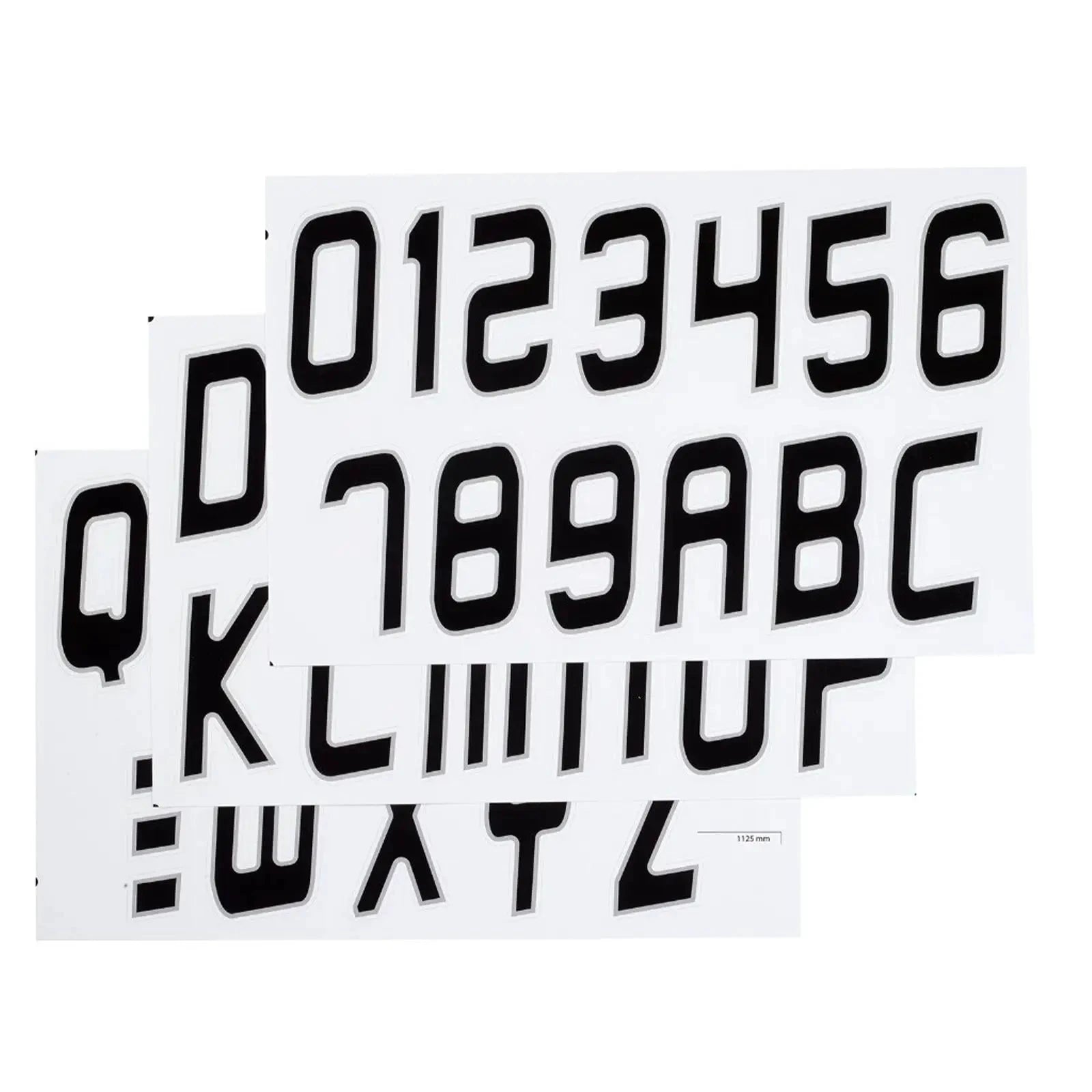 Sea-Doo registration kit decals; four sheets of black alphanumeric stickers on white backing for watercraft use