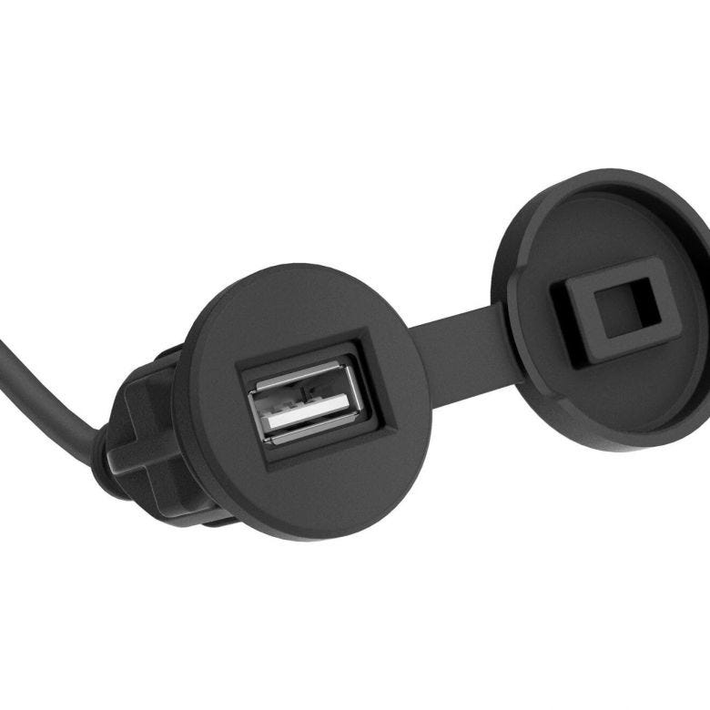 Sea-Doo USB Port PWC accessory, black waterproof USB port with round cap and attached cable