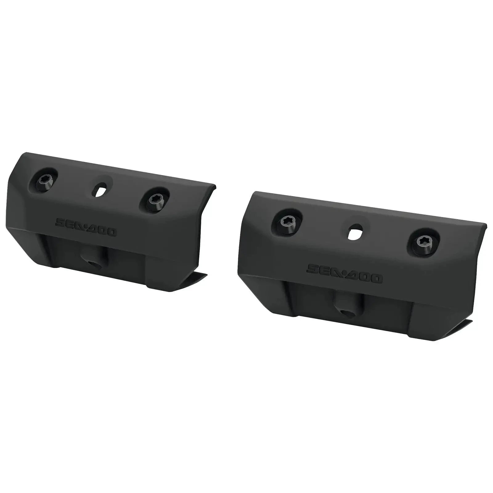 Sea-Doo snap-in fenders installation kit, two black docking fenders with Sea-Doo branding