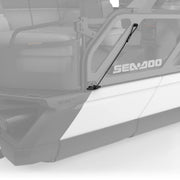 Sea-Doo Switch Speed Tie docking accessory, black cord with mounting base at boat door frame