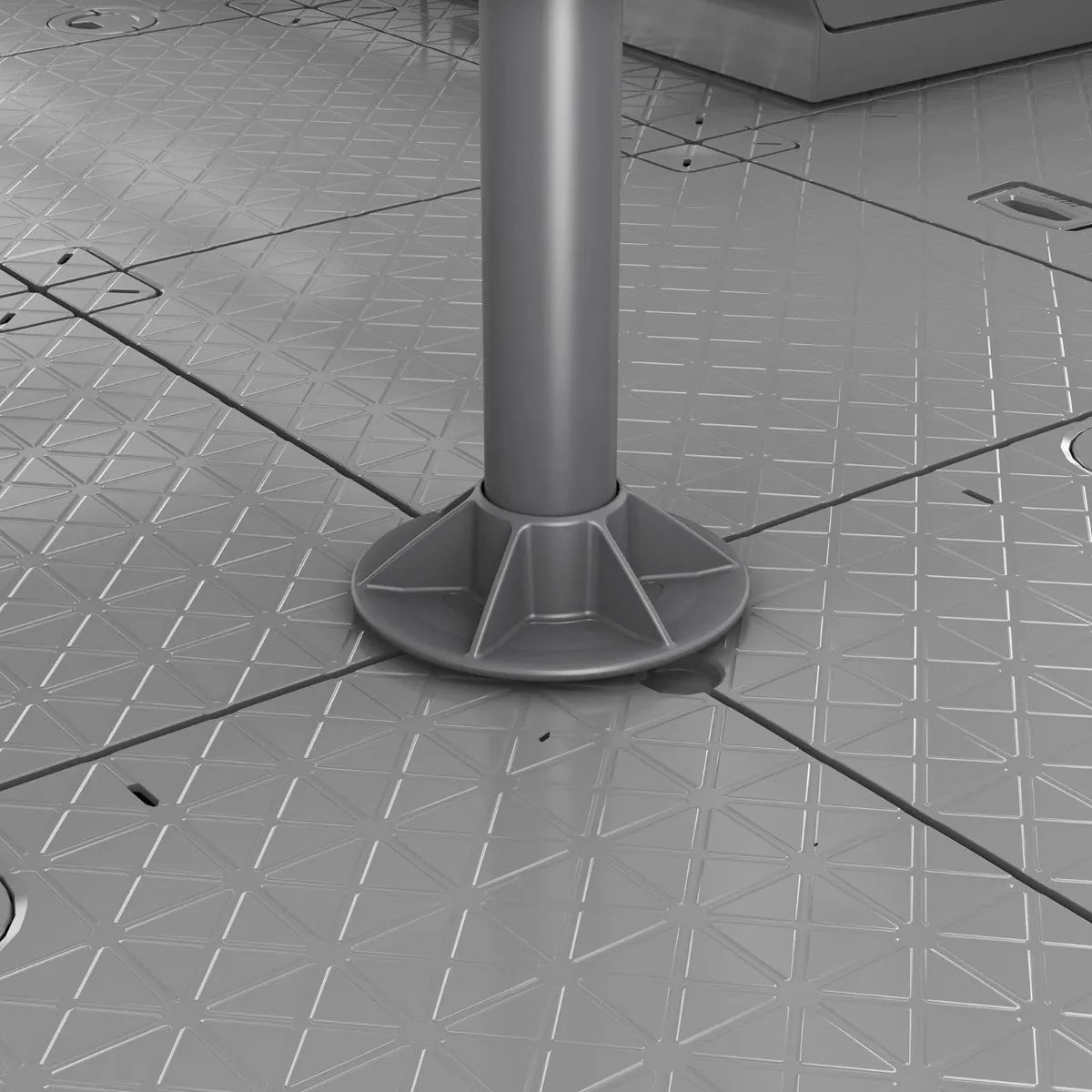 Sea-Doo Switch Adjustable Table pedestal base on textured watercraft deck, gray plastic