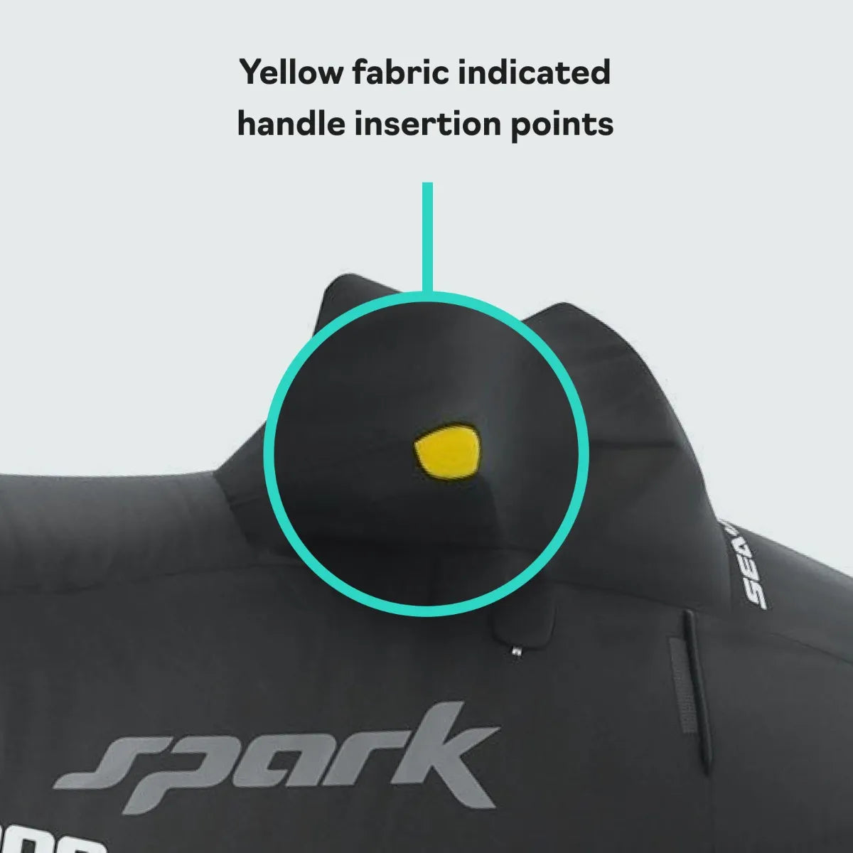 Sea-Doo Spark PWC Cover for Spark 3 Up; BRP OEM black cover with yellow handle insertion indicator.