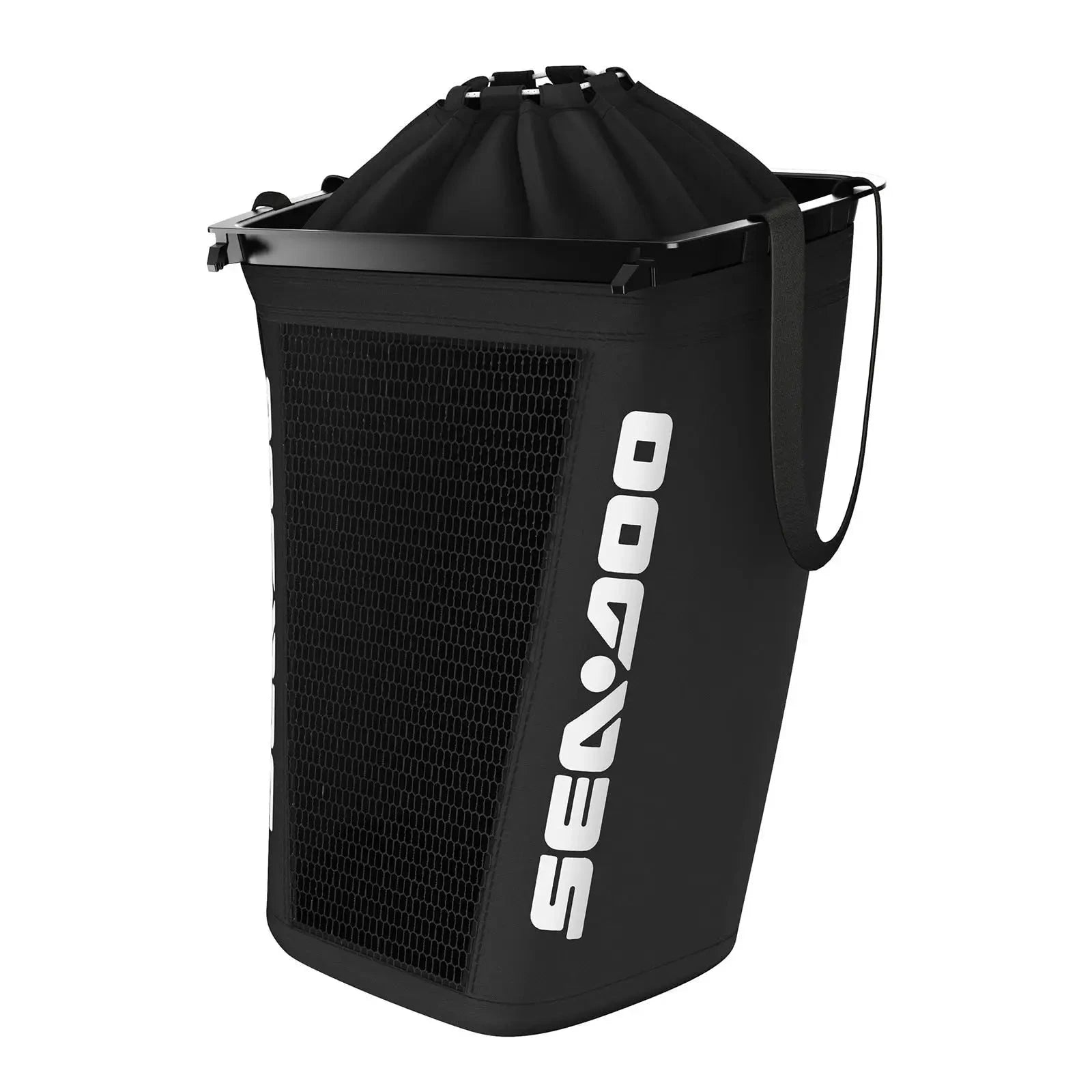 Sea-Doo removable storage bin organizer, 3.4 US gal, black with mesh front panel and drawstring top carry strap