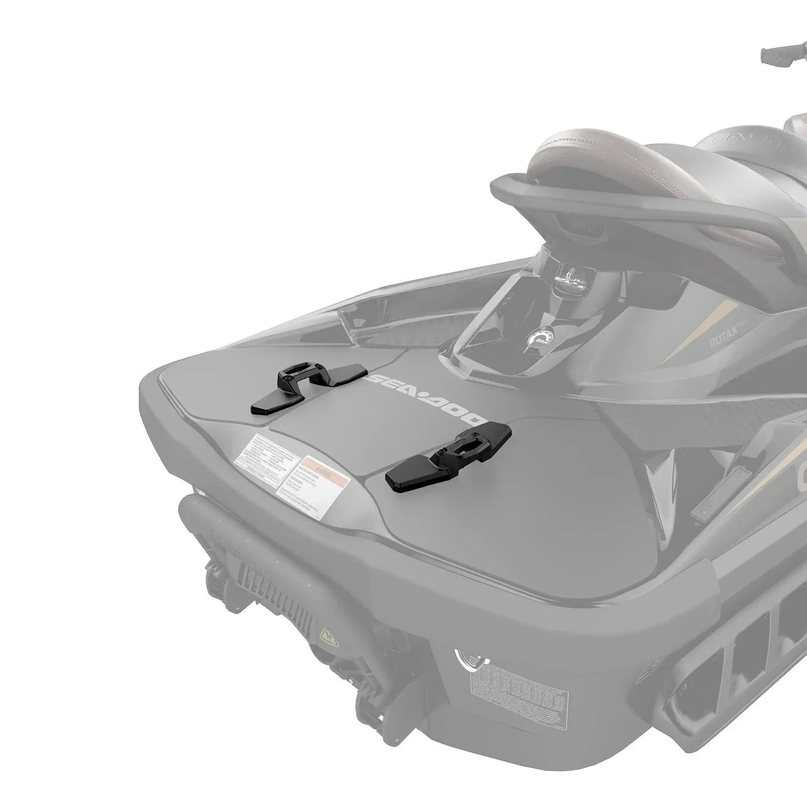 Sea-Doo LinQ Base Installation Kit; two black mounting bases on gray watercraft deck.