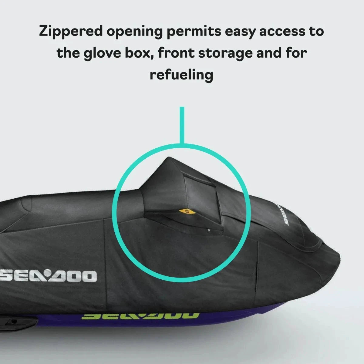 Sea-Doo PWC cover for 2021–2026 RXP X, BRP OEM, black storage cover with zip opening.