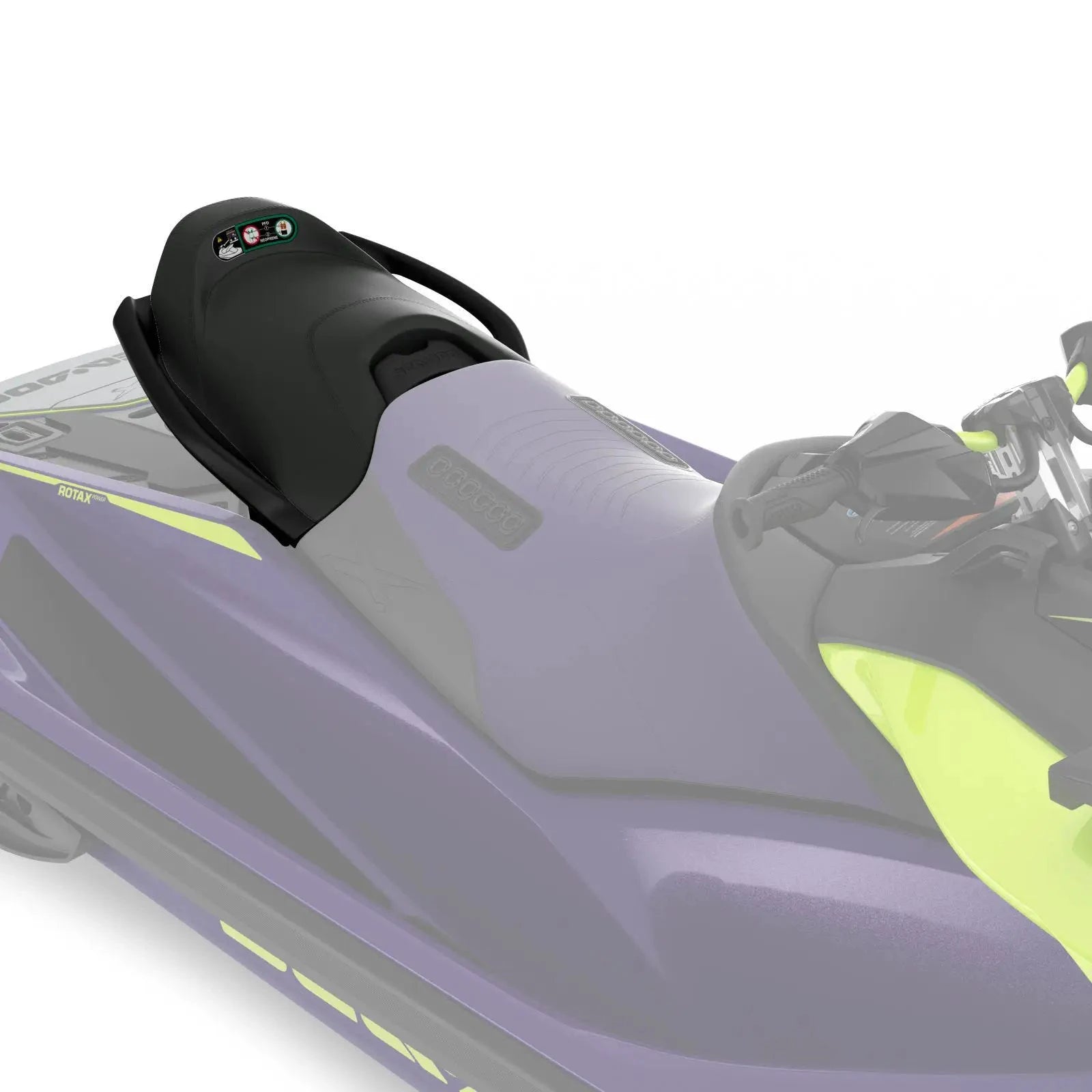 RXP Passenger Seat for 2021 Sea-Doo watercraft; black seat on purple PWC