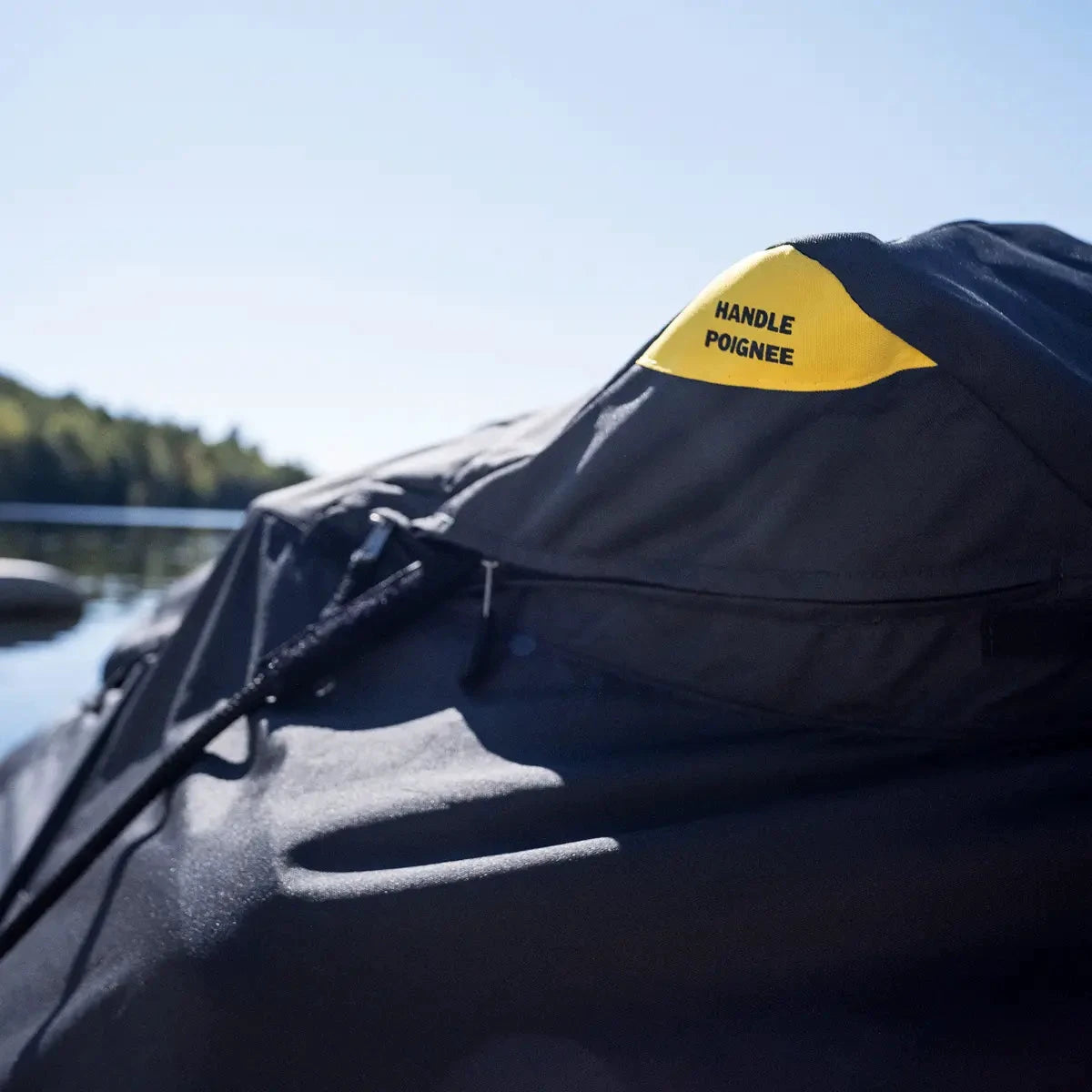 Sea-Doo PWC cover for 2020–2026 GTI & GTR, black fabric with yellow handle patch