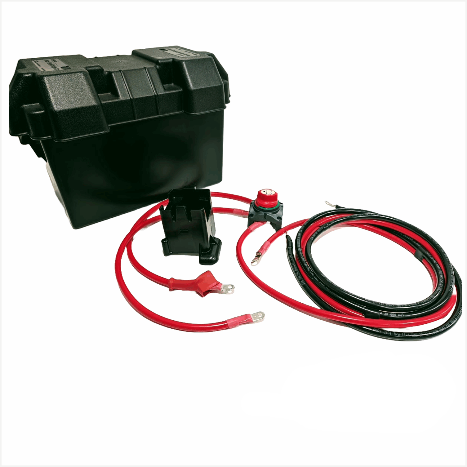 Sea-Doo Switch Dual Battery Kit with Switch; black battery box and red/black cables for watercraft