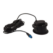 Garmin GT15M-IH transducer with long black cable and blue multi-pin connector.