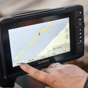 Garmin ECHOMAP UHD 72SV GPS navigation display on Sea-Doo Switch; black marine chartplotter with yellow coastline map