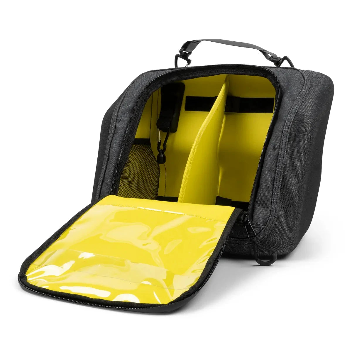 Sea-Doo Switch LinQ Lite 2.6 US gal console bag; black exterior with bright yellow interior and divider.