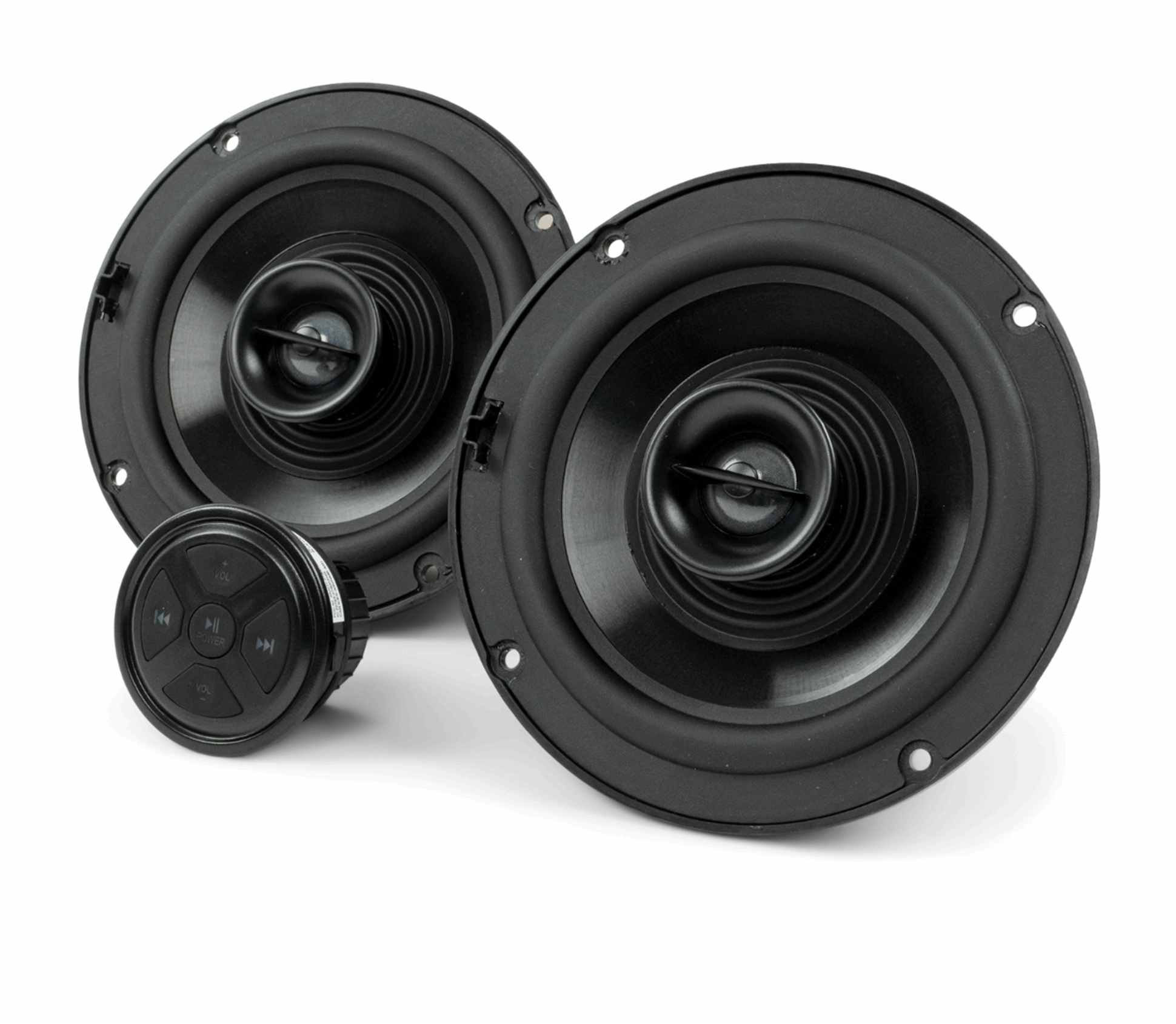 Sea-Doo Switch Audio System components; two black round speakers and a circular control dial.