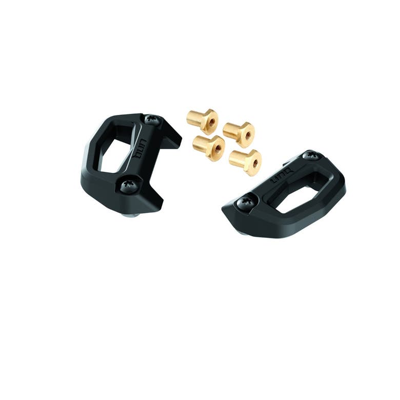 LinQ Base Installation Kit by Sea-Doo: two black base plates with four brass fittings