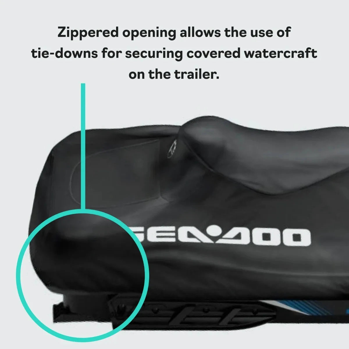 Sea-Doo PWC Cover, BRP OEM, black; fits GTX Wake Pro RXT 2018–2026 with zippered tie-down opening