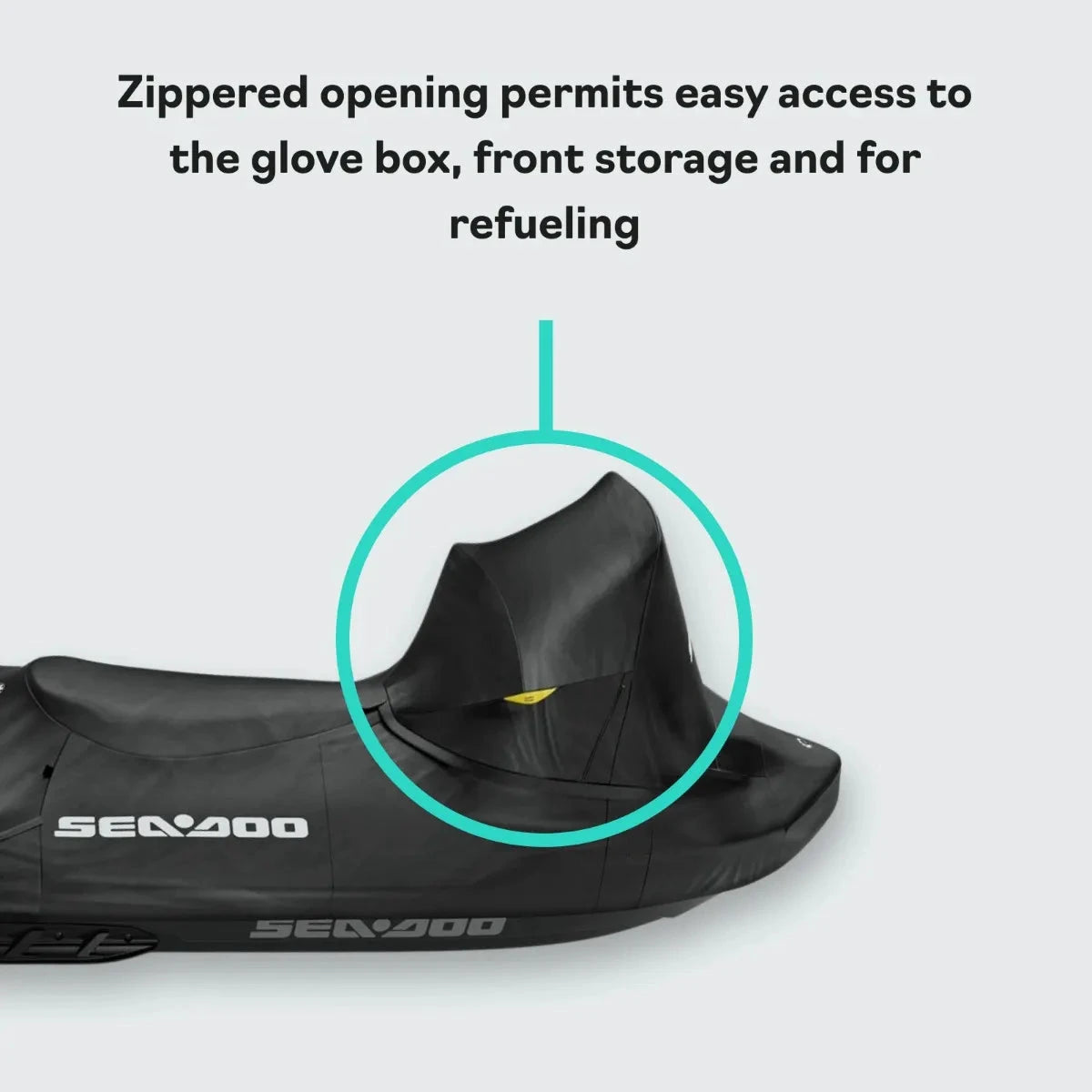 Sea-Doo PWC Cover, BRP OEM Explorer Pro 2023; black cover with zippered front-access opening
