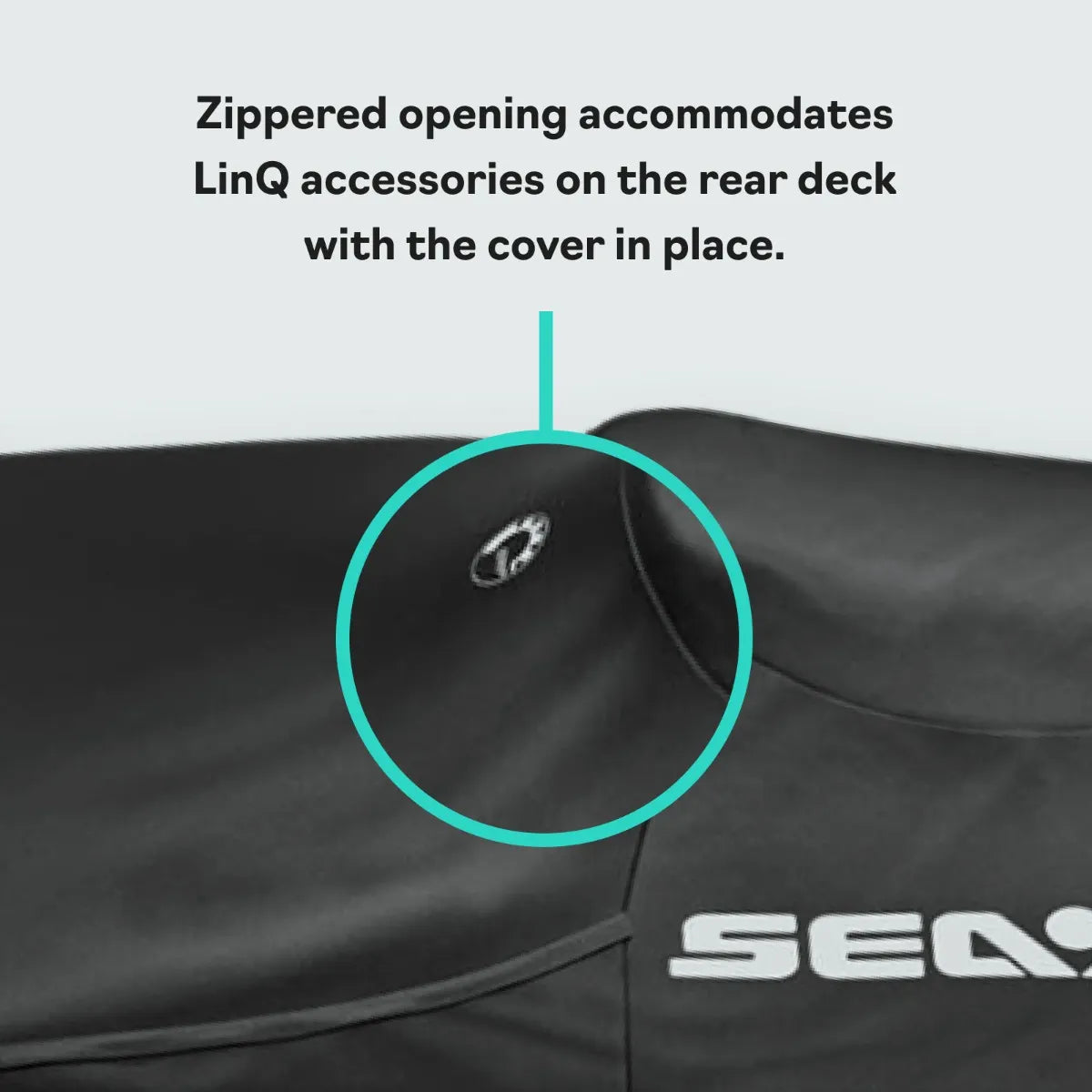 Sea-Doo PWC cover for 2023 Explorer Pro, black BRP OEM with Sea-Doo logo.
